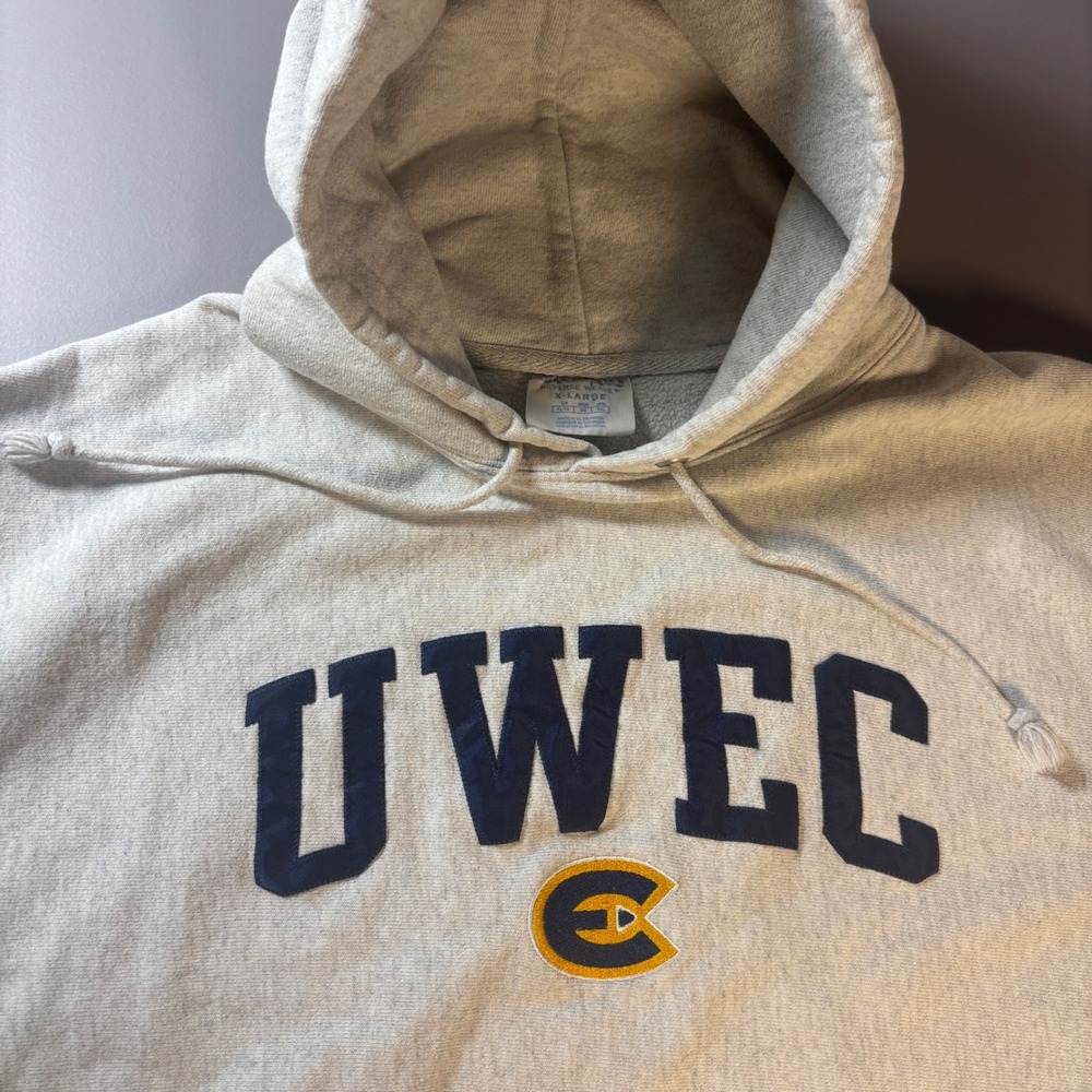 Y2K Champion Reverse Weave UWEC Eau Claire Hoodie Gray Embroidered XL NCAA